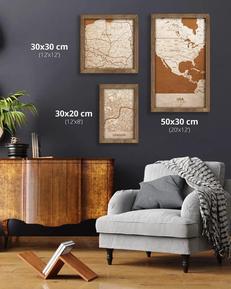 Wooden Map of USA, Country Map in oak frame