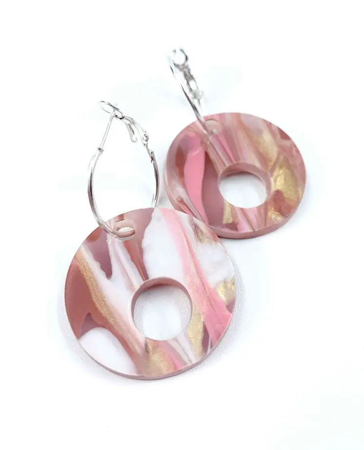 Pendientes circulares blanco y rosa