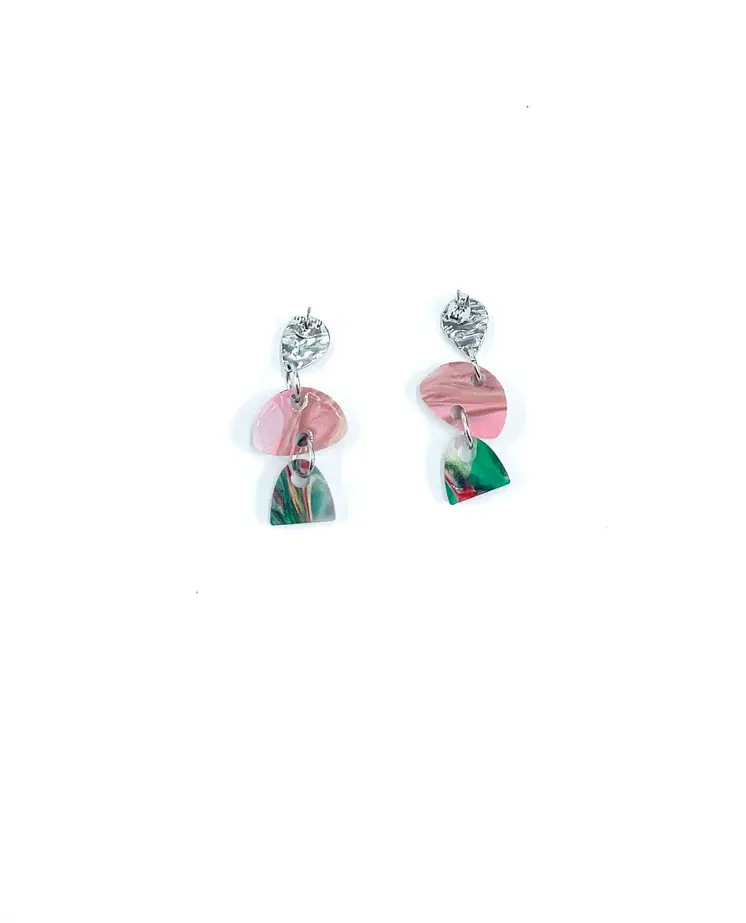 Pendientes ovalados verde y rosa