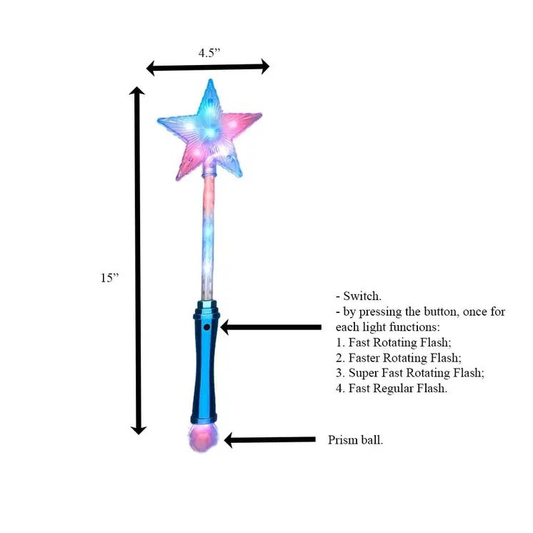 Crystal Star Wand with Red White and Blue LEDs