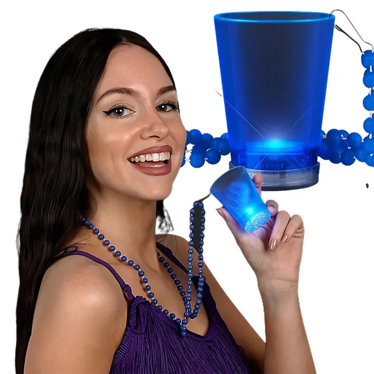 Light Up Blue Shot Glass on Blue Beaded Necklaces