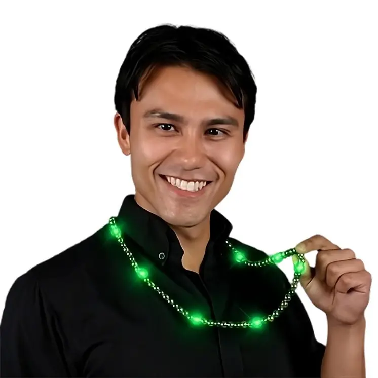 LED Necklace with Green and Gold Metallic Beads for St Patricks Day