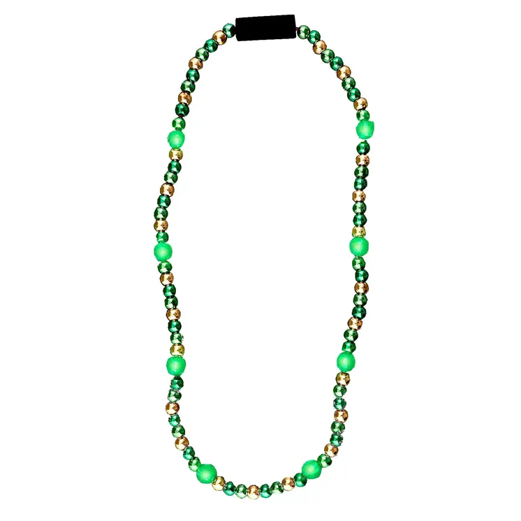 LED Necklace with Green and Gold Metallic Beads for St Patricks Day