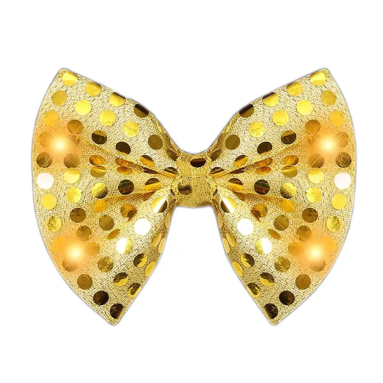 Gold Sequin Bow Tie with Amber LED Lights