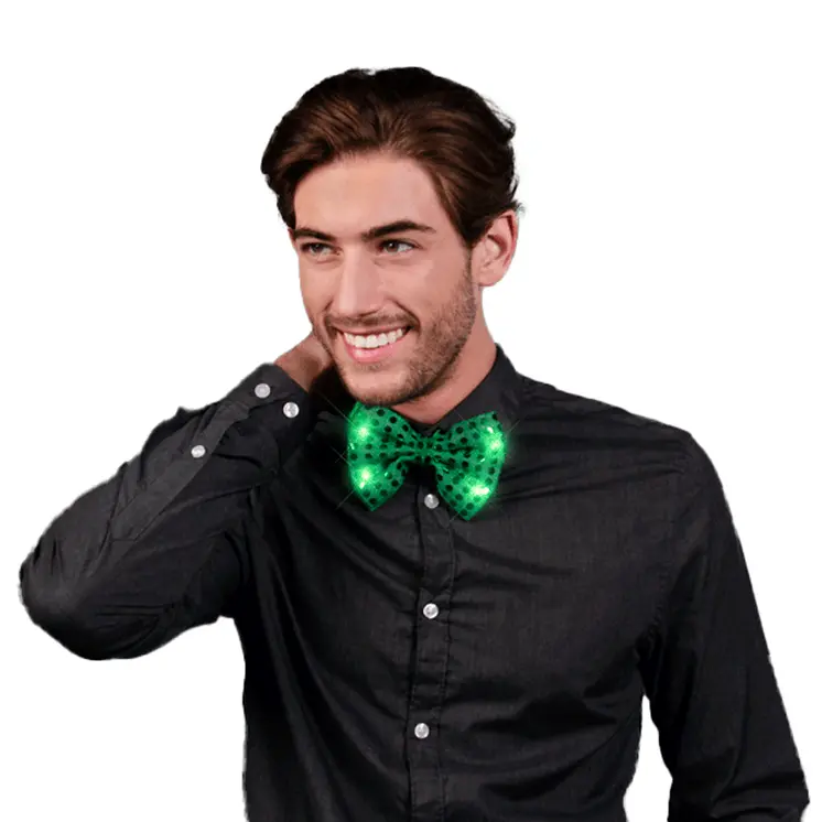 Green Sequin Bow Tie with Green LED Lights for St Patricks Day