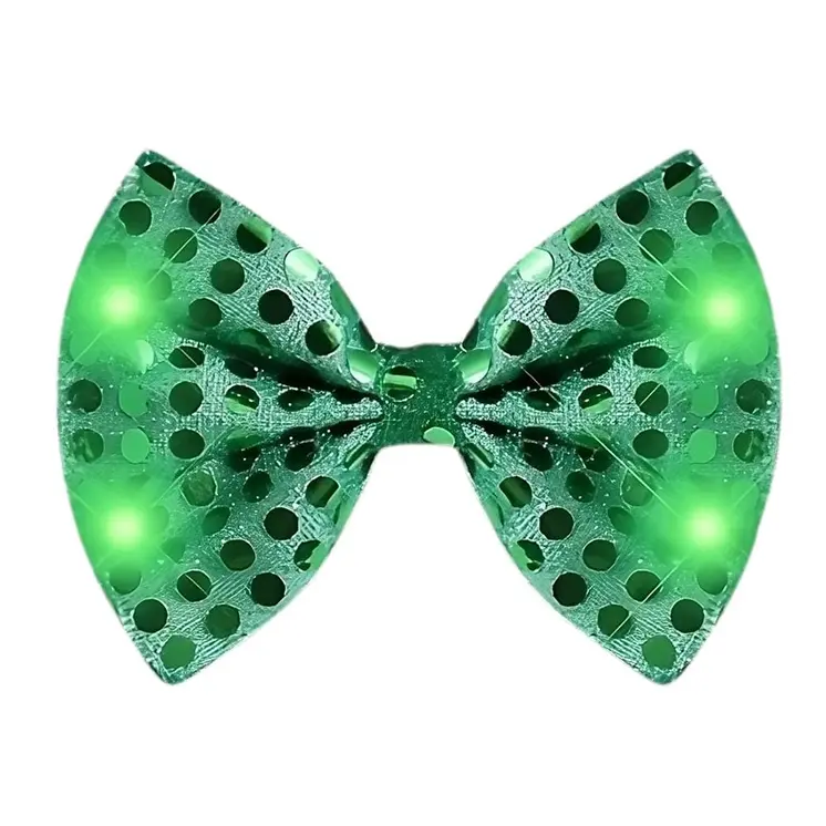 Green Sequin Bow Tie with Green LED Lights for St Patricks Day