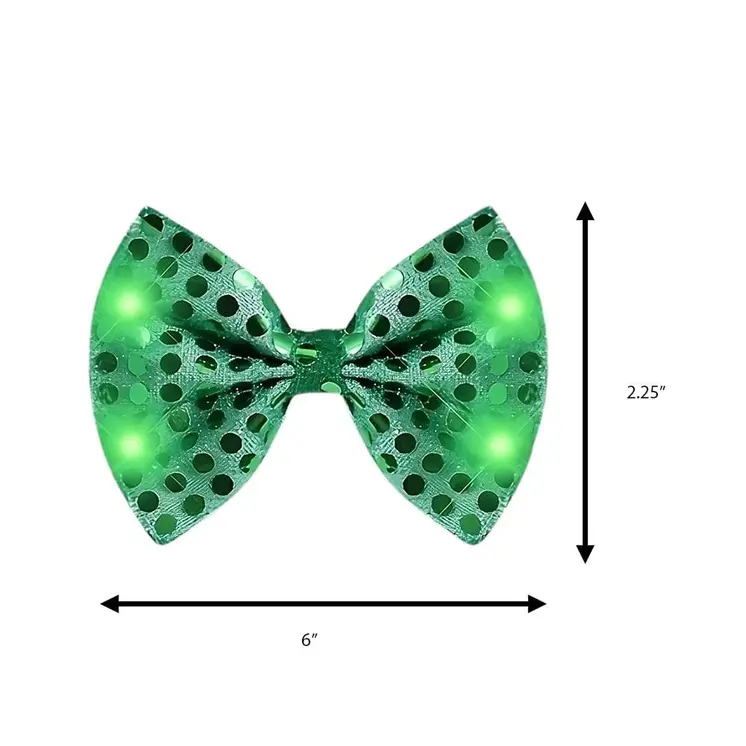 Green Sequin Bow Tie with Green LED Lights for St Patricks Day