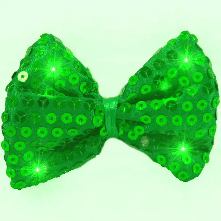 Green Sequin Bow Tie with Green LED Lights for St Patricks Day