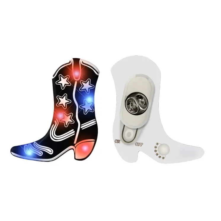 Black Western Cowboy Boot Flashing Body Light Lapel Pins
