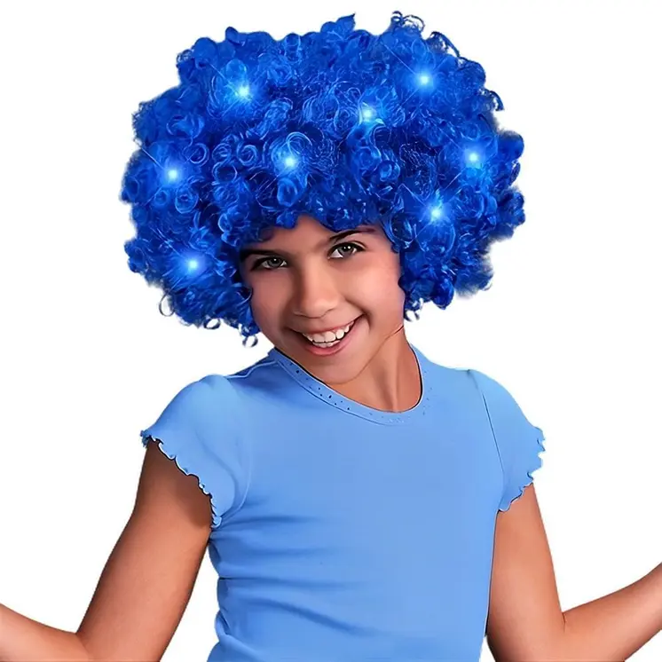 Blue Afro Wig with Flashing LEDs