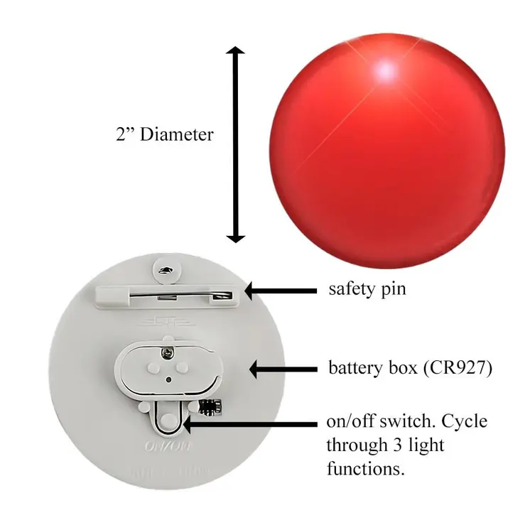 Light Up Round Badge Pin Red