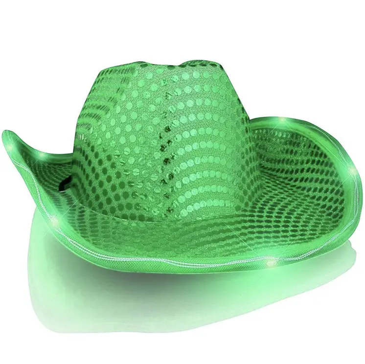 LED Flashing Cowboy Hat with Green Sequins