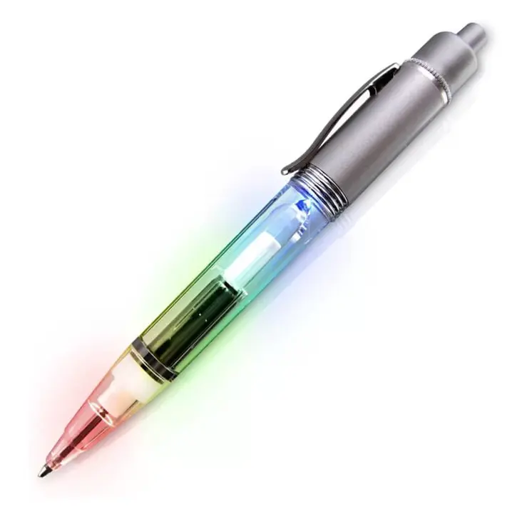 Silver Barrel Multi Colored LED Pen