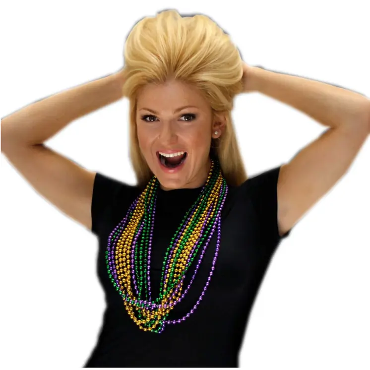 Purple Gold and Jade Disco Bead Mardi Gras Necklace Pack of 12
