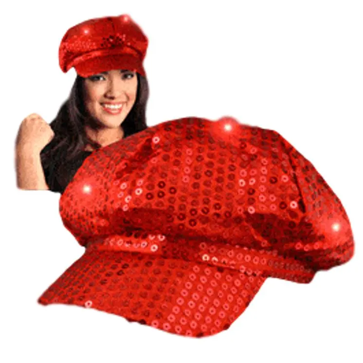 Sequin LED Newsboy Cap Red