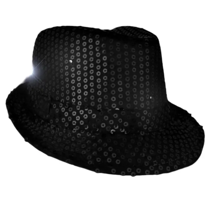 LED Flashing Fedora Hat with Black Sequins