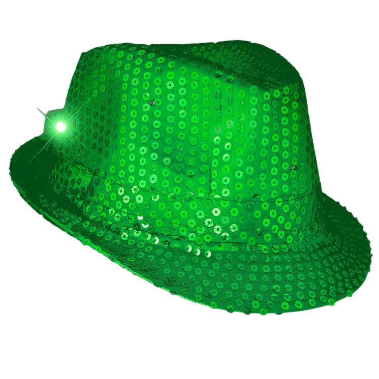 LED Flashing Fedora Hat with Green Sequins