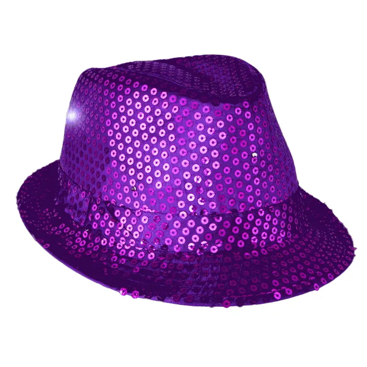 LED Flashing Fedora Hat with Purple Sequins