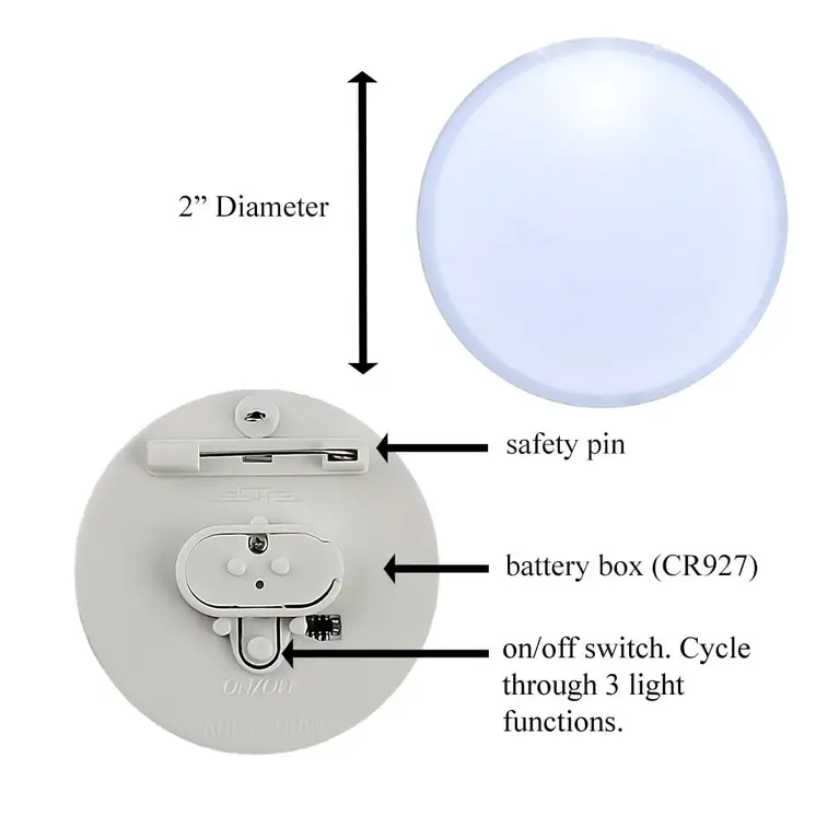 Light Up Round Badge Pin White