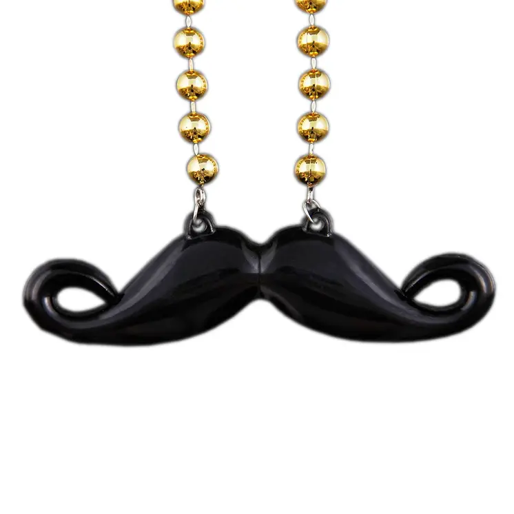 Funky Mustache Beaded Necklace Black Pack of 12