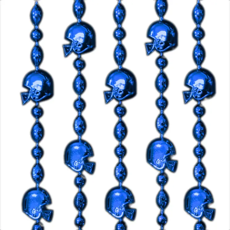 Football Helmet Bead Necklaces Metallic Blue Pack of 12