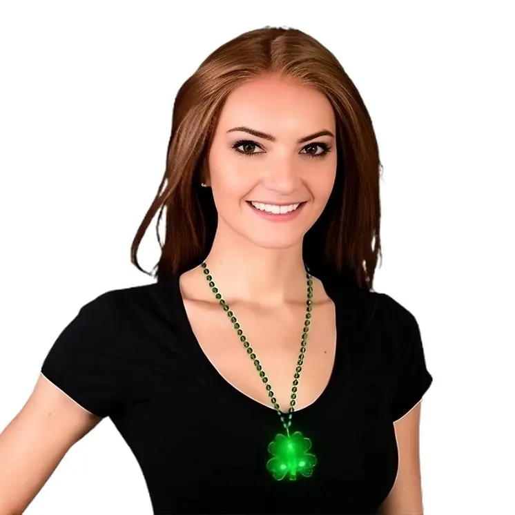 LED Shamrock Beaded Necklace for St Patricks Day