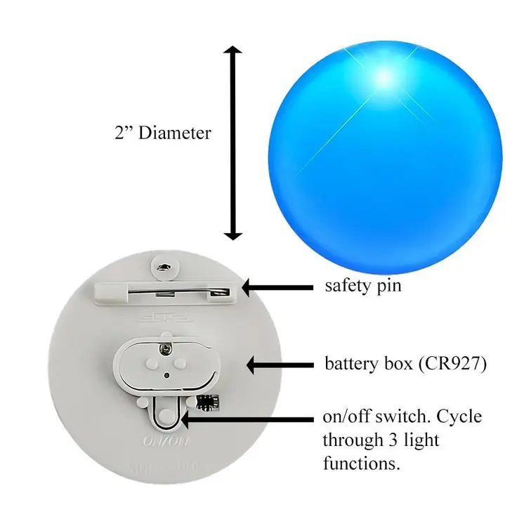 Light Up Round Badge Pin Blue