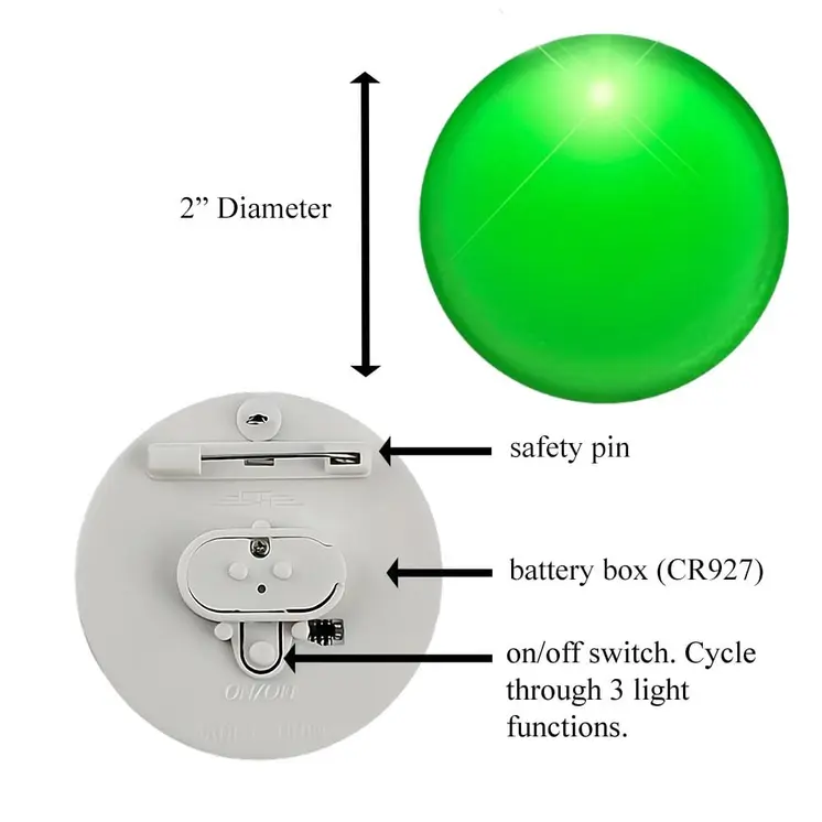 Light Up Round Badge Pin Green