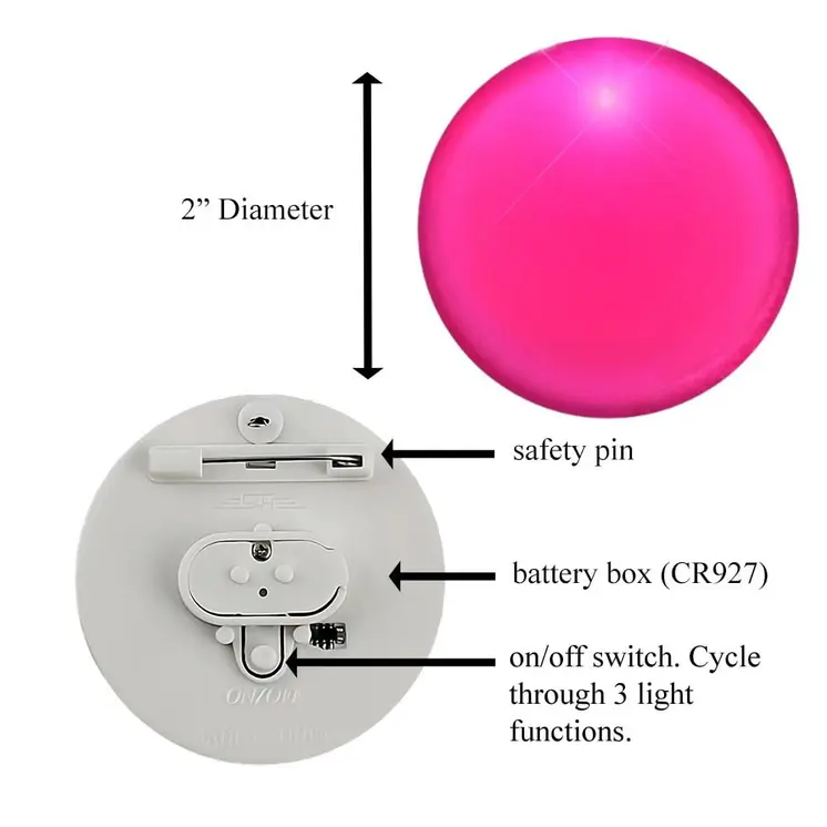Light Up Round Badge Pin Pink