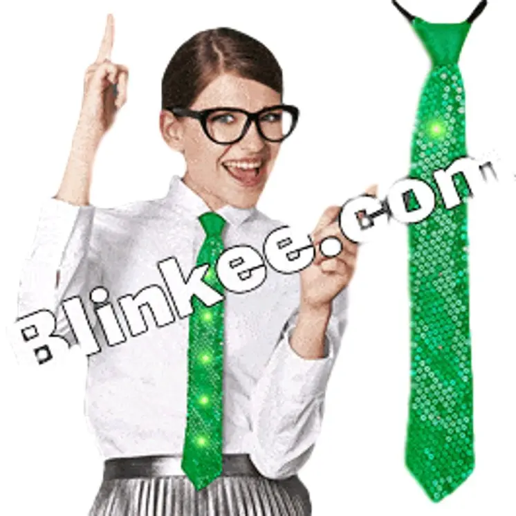 Green Sequin Necktie with Green LEDs