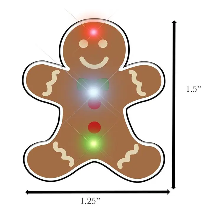 Gingerbread Man Christmas Flashing Blinky Body Light Lapel Pin