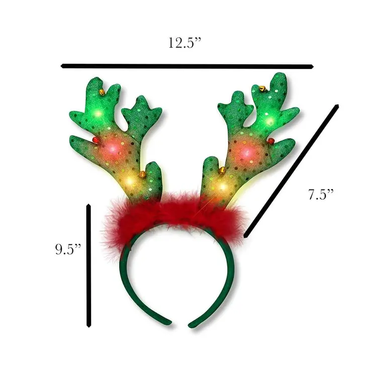 LED Jingle Bells Reindeer Antlers Light Up Headband