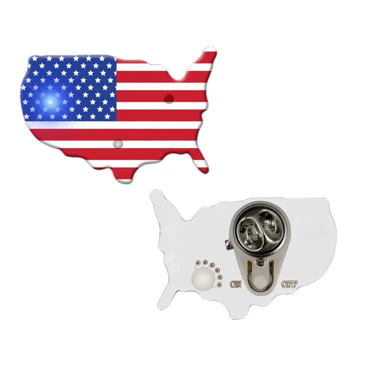 USA Shape Flag Flashing Body Light Lapel Pins