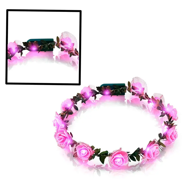 Light Up Pink Rose Flower Princess Halo Crown Headband