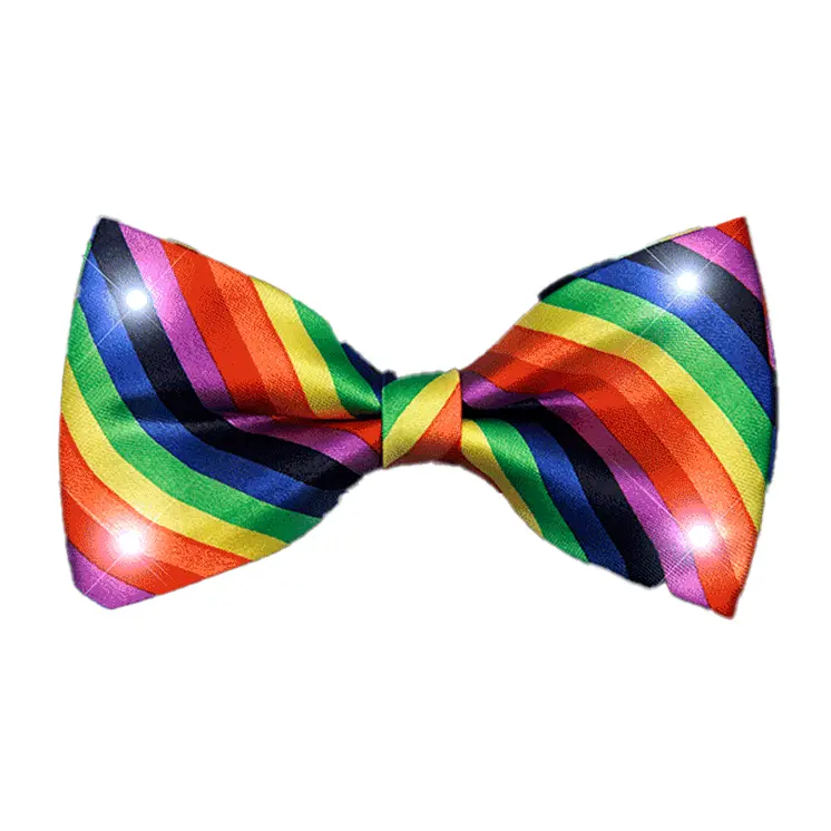 Rainbow Stripes Bow Tie with White LED Lights