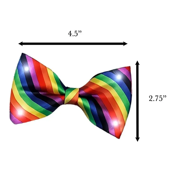 Rainbow Stripes Bow Tie with White LED Lights