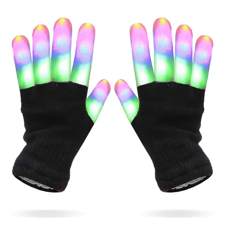 Multicolor Stripes LEDs Black Gloves