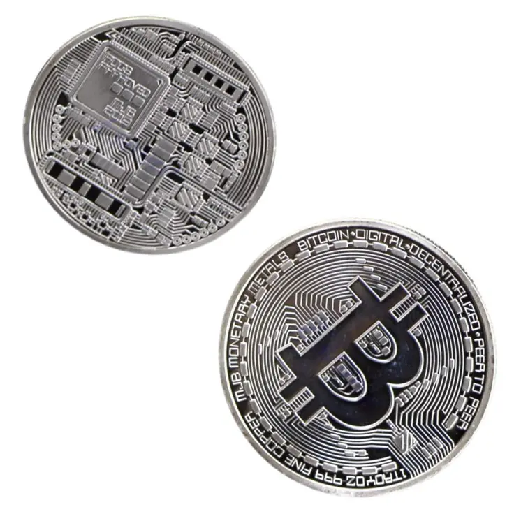 Silver Plated Collectible Bitcoin Coin Physical Art Collection Gift