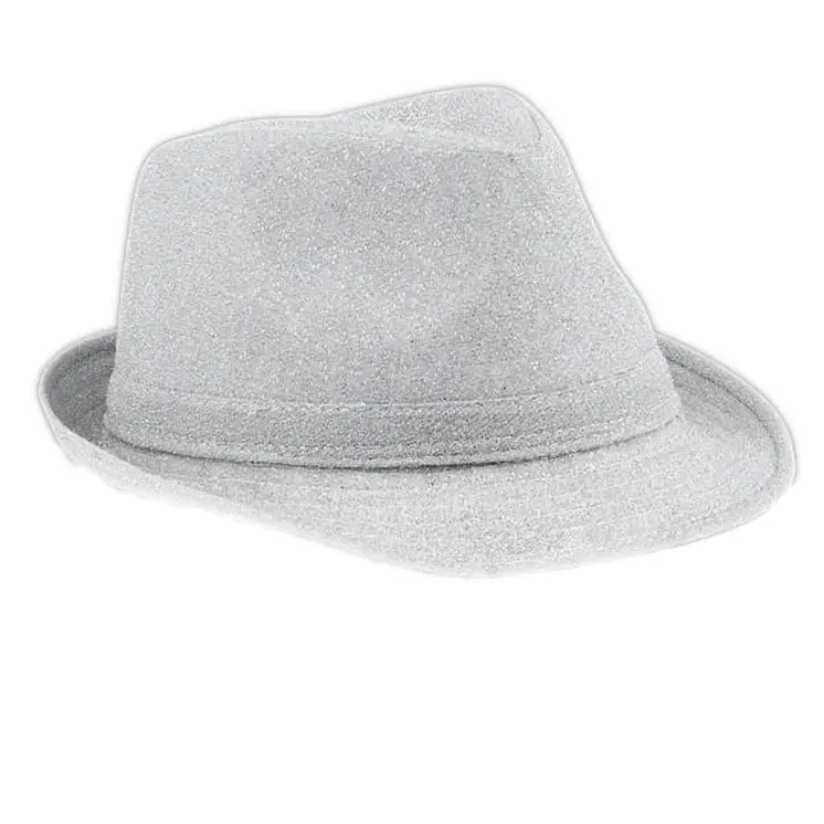 Glittery Finish Soft Silver Fabric Fedora Non Light Up
