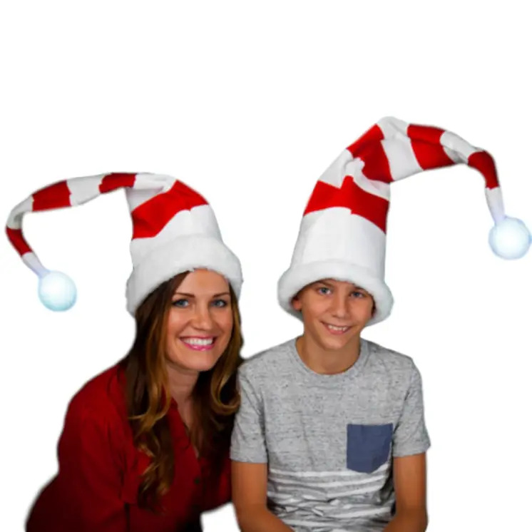 Light Up Santa Claus Faux Fur Furry Ball Hat