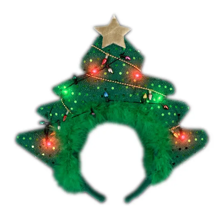 Light Up Green Novelty Sequin Plush Christmas Tree Gold Star Bopper
