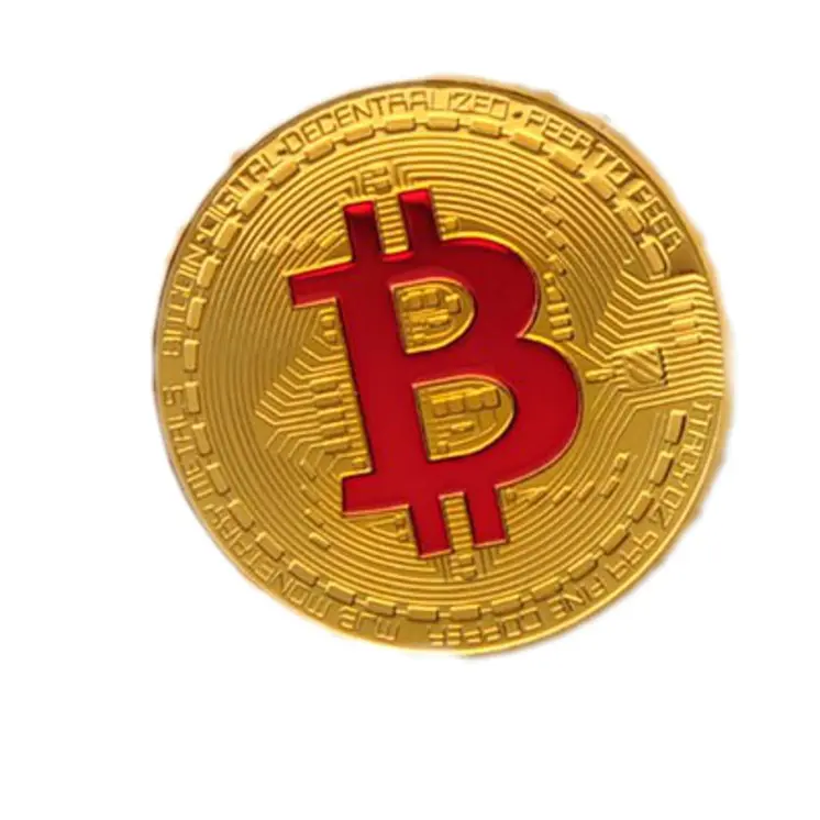 Gold Plated Bitcoin with Red Letter B Sign Non-currency Replica Art collection