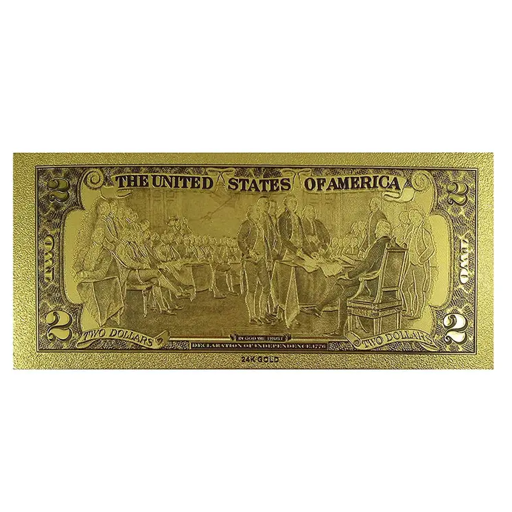 2 Dollar Commemorative Collectible Premium Replica Paper Money Bill 24k Gold Plated Fake Currency Banknote Art Holiday Decoration