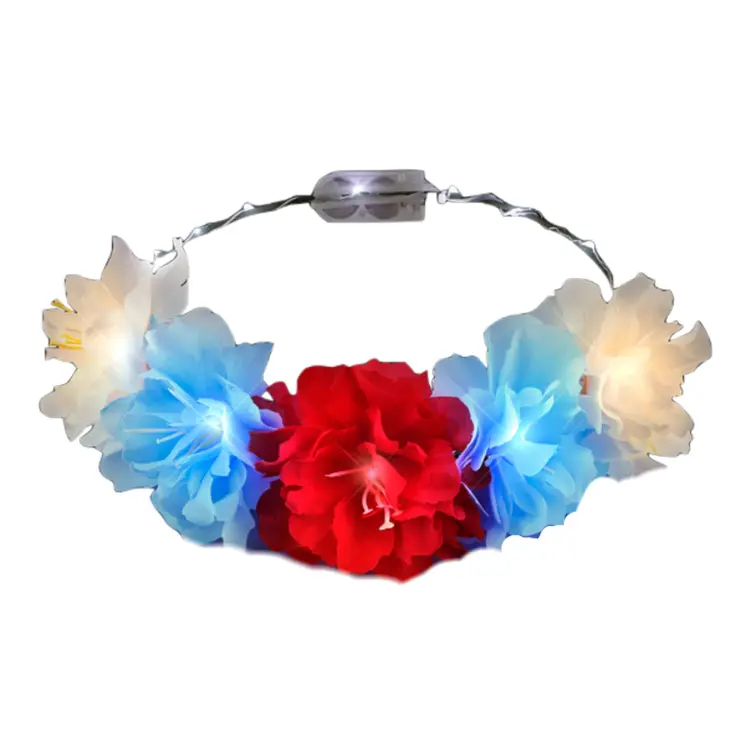 Red White Blue  Light Up Flower Crown Headpiece