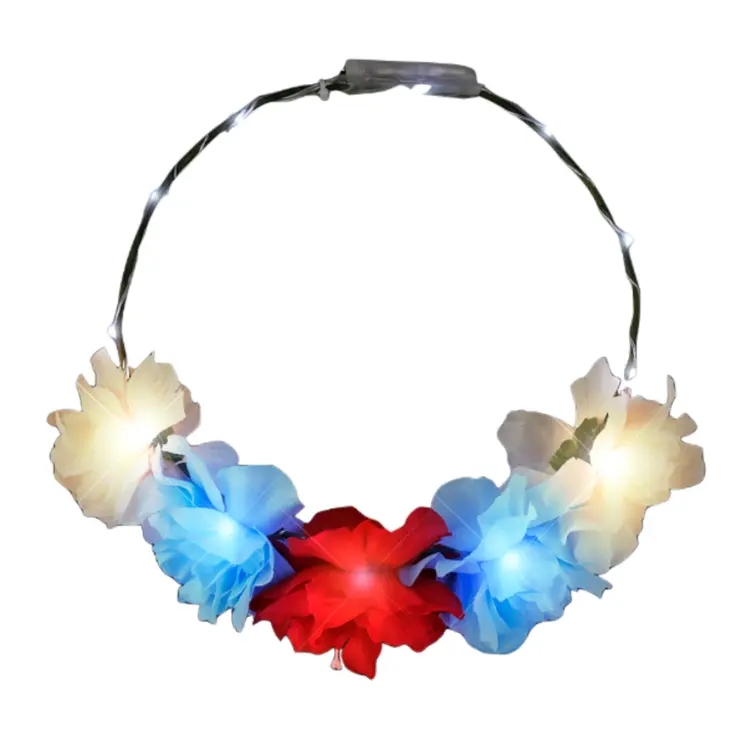 Red White Blue  Light Up Flower Crown Headpiece