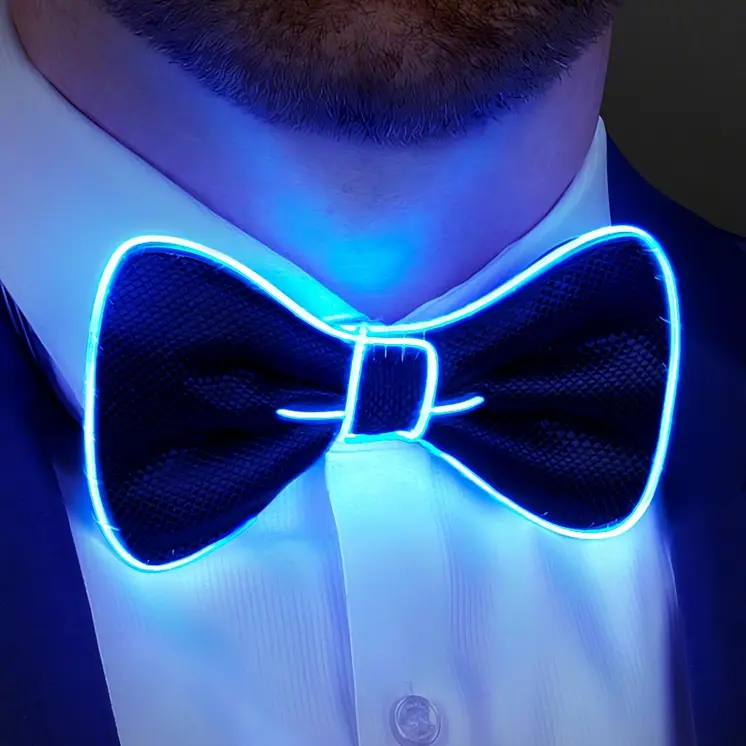 EL Wire Blue Bow Tie for Men Night Rave Parties