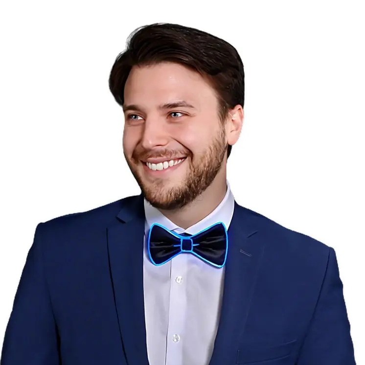 EL Wire Blue Bow Tie for Men Night Rave Parties