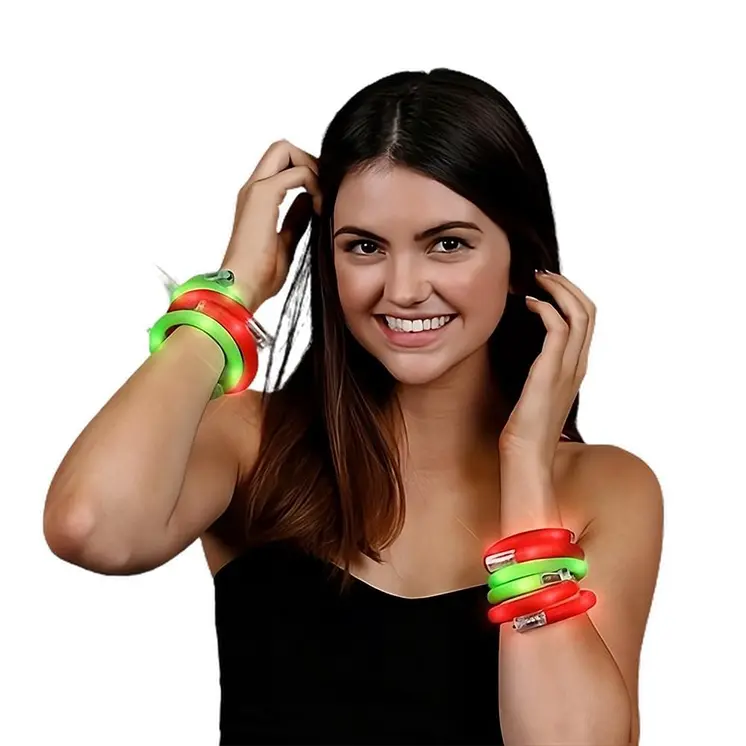 Assorted Light Up Christmas Bling Red Green Tube Bracelets Pack of 25