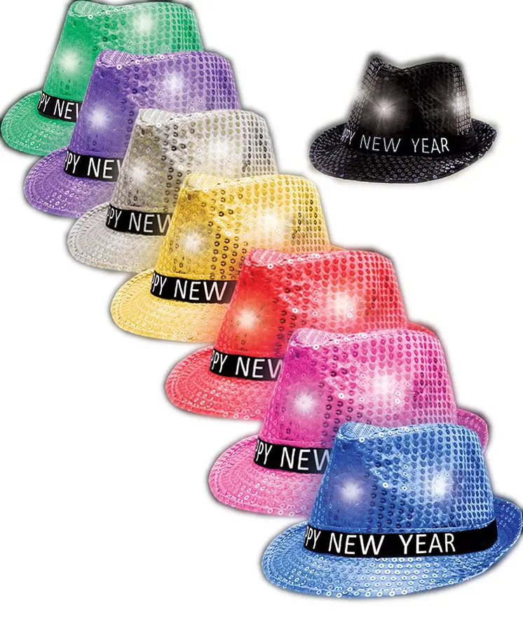Light Up Happy New Year Sequin Fedoras Pack of 12