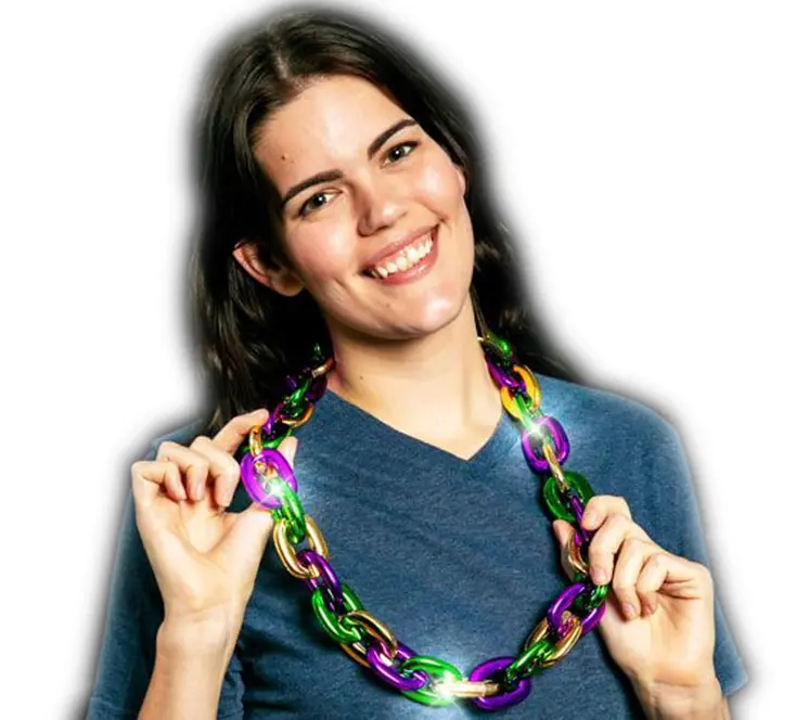 Light Up Mardi Gras Chain Necklace Pack of 6